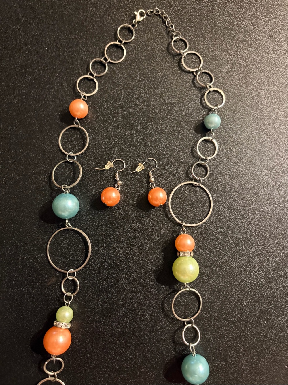 paparazzi Orange, Aqua & Lime Beaded Hoop Necklace with Matching Earrings